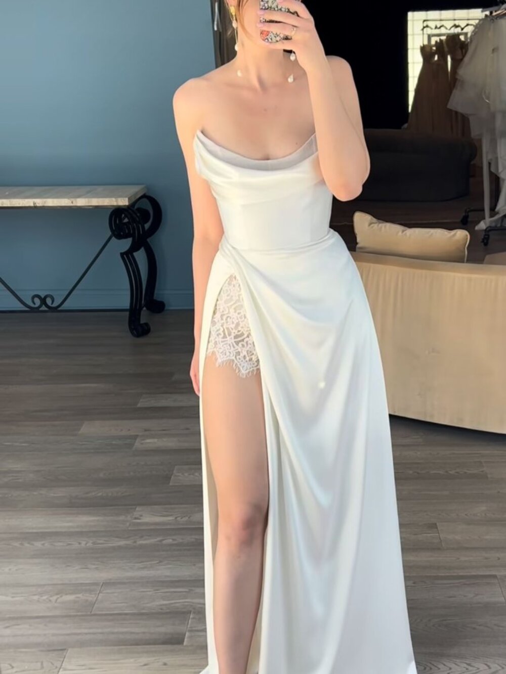 Sarah Seven Taylor Wedding Gown Size 8 NEW Silk Slit Sexy